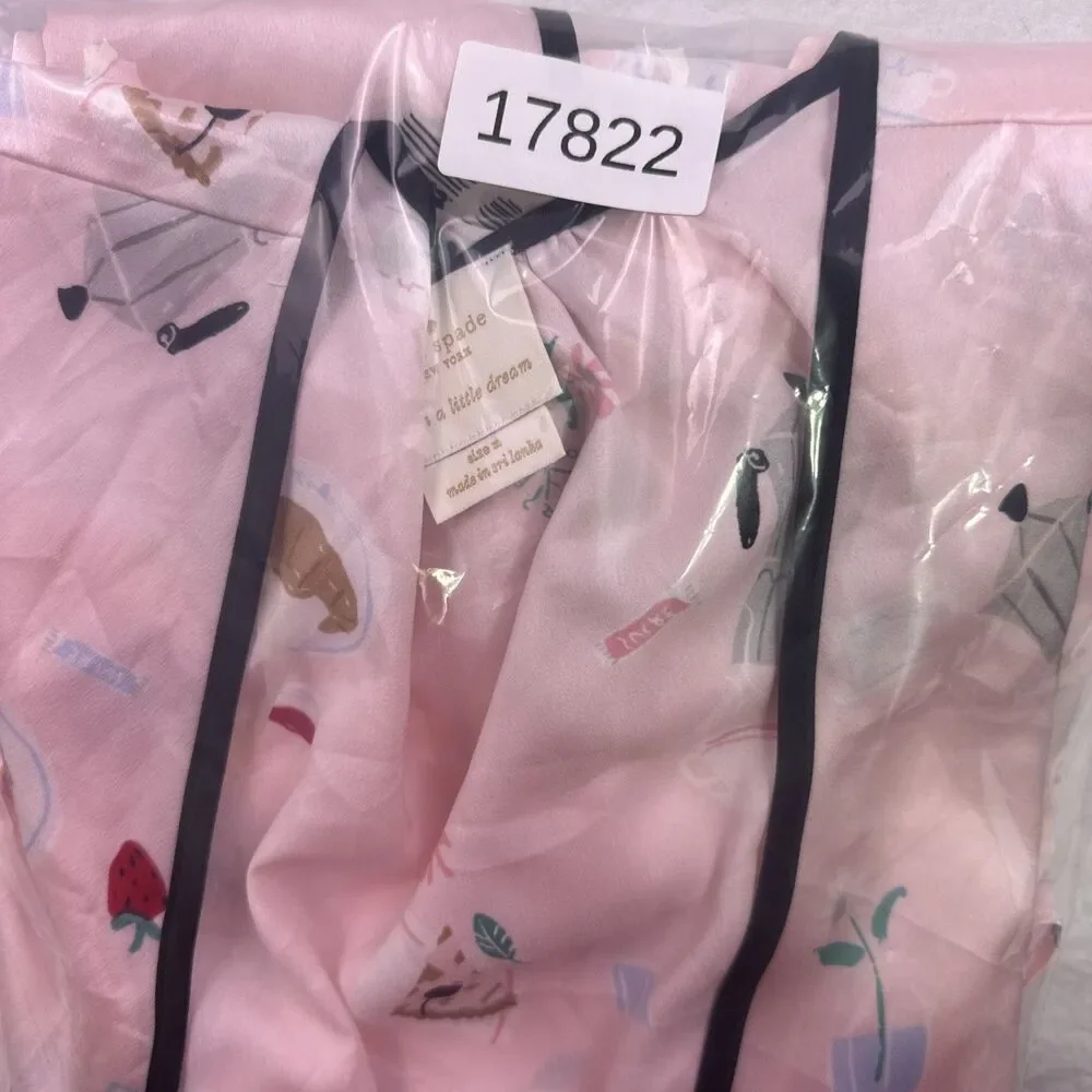 Kate Spade New York Womens French Theme Print Robe White Pink Size Medium NWT